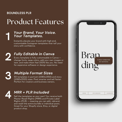 Canva Editable Instagram Templates | MRR Marketing | Vertical Brown Social Media Bundle (1080x1350 + 1080x1920) | PLR & MRR Resell Rights Boundless PLR