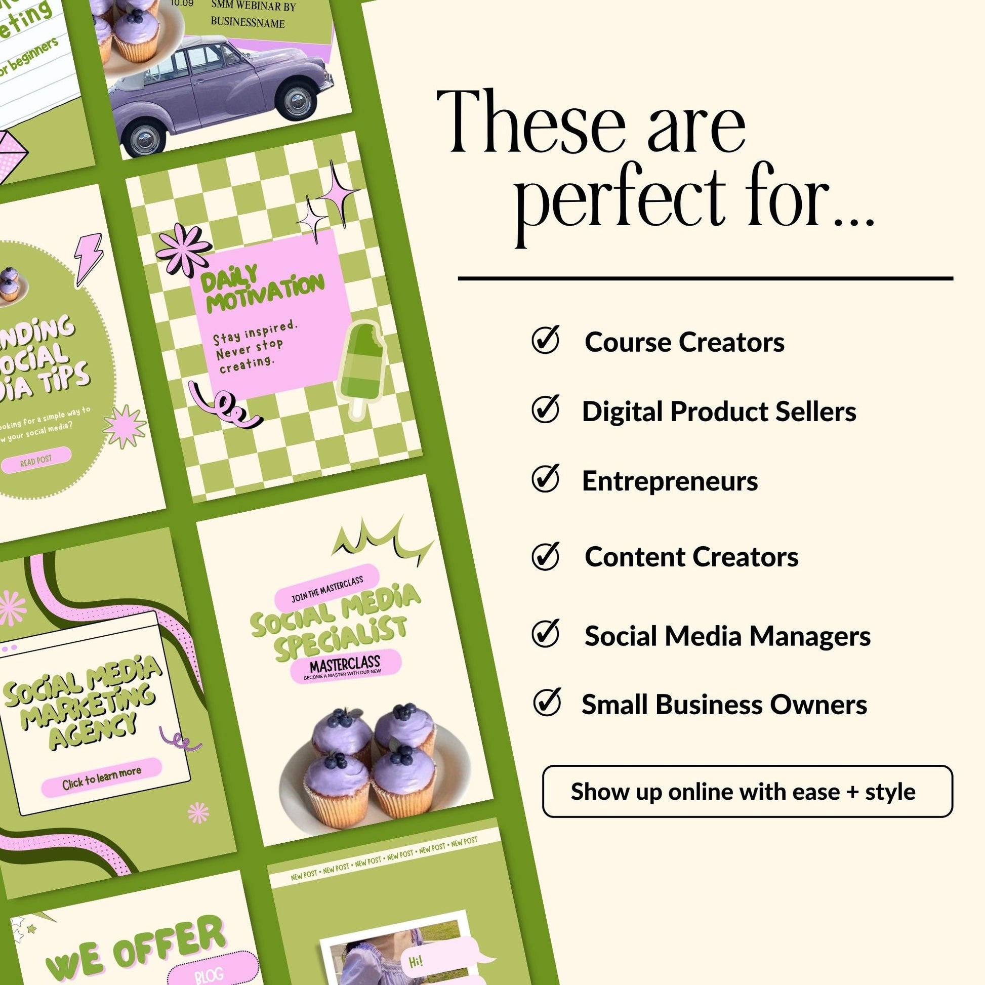 Animated Matcha Green Instagram Templates, Canva MRR PLR Business Social Media Kit, Mint Aesthetic Boundless PLR