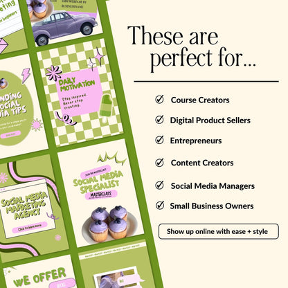 Animated Matcha Green Instagram Templates, Canva MRR PLR Business Social Media Kit, Mint Aesthetic Boundless PLR