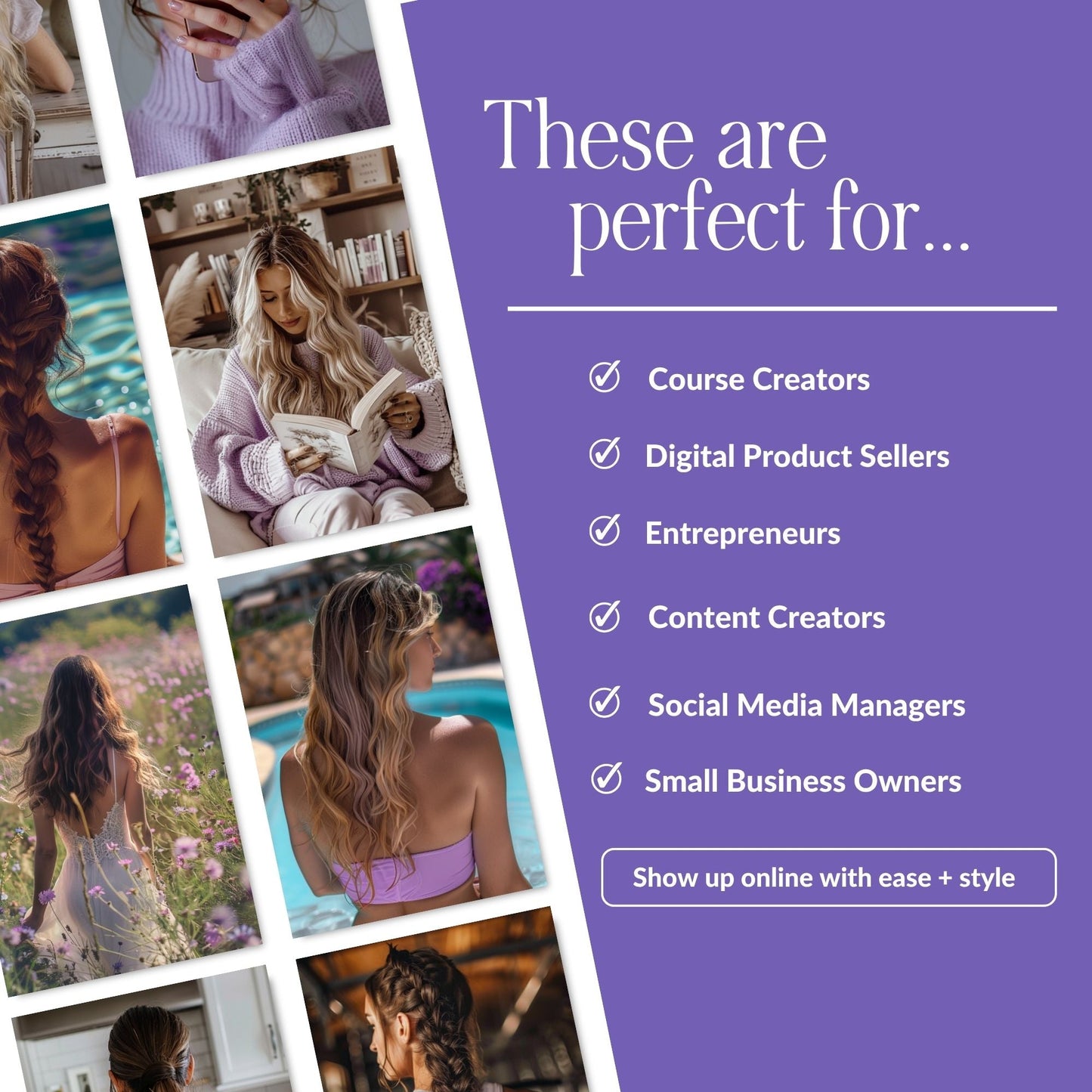 Purple Stock Images | AI Stock Photos | Aesthetic Images for Social Media | Square, Portrait, & Story Sizes | MRR & PLR Resell Rights Boundless PLR