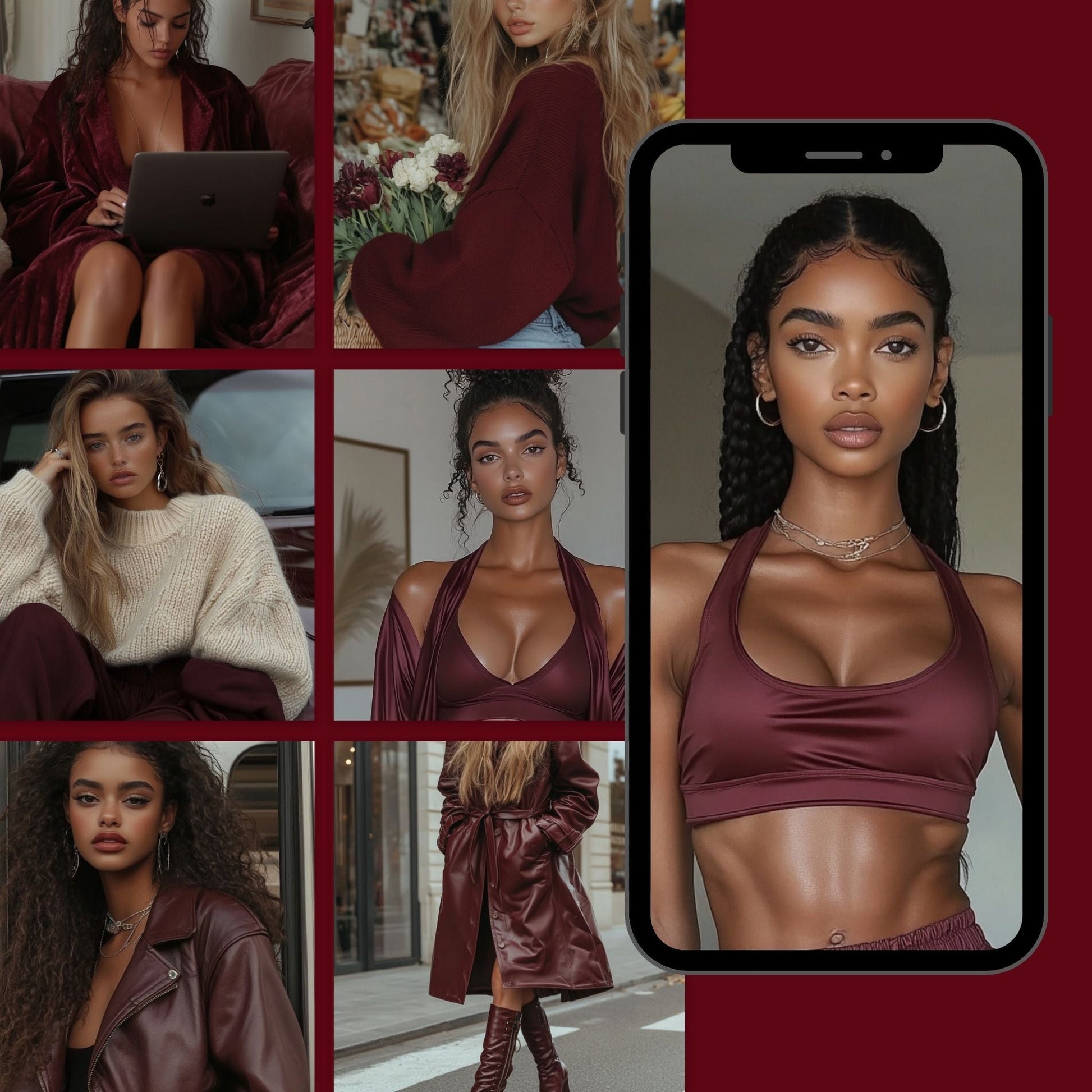 Burgundy Boss Aesthetic – 100 Burgundy AI Images (50 Square + 50 Story) | MRR + PLR Resell Rights + Bonuses Boundless PLR
