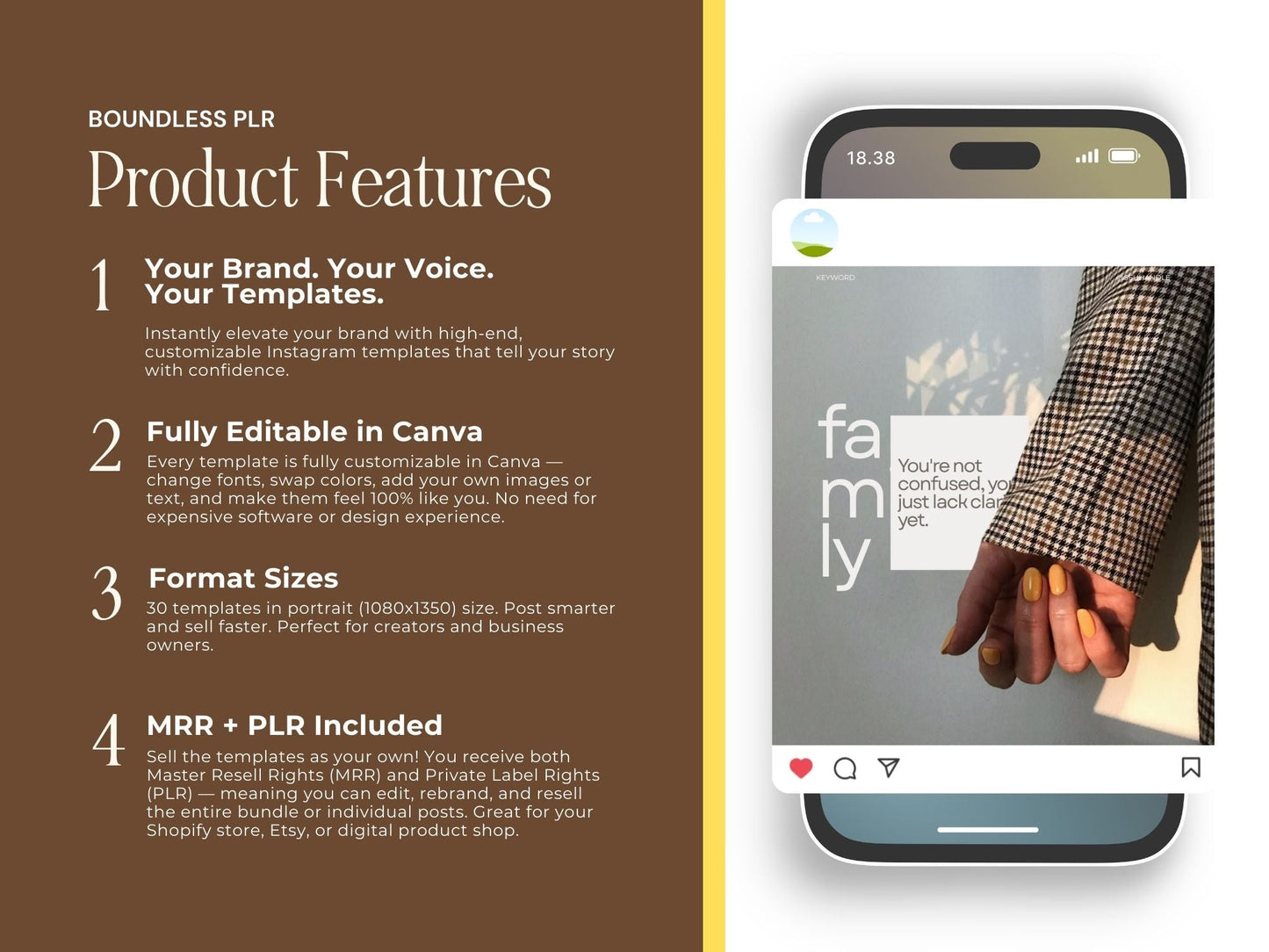 30 Yellow Instagram Templates Canva | PLR MRR Resell Rights | Social Media Posts | Digital Product Seller | 1080x1350 & 1080x1440 Boundless PLR