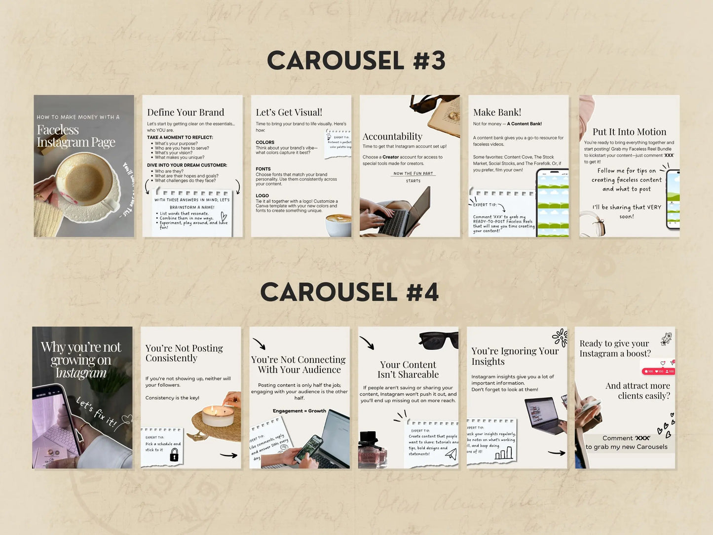 10 Aesthetic Instagram Carousel Templates – Canva Editable with MRR & PLR + Bonus Stickers & Pinterest Guide Boundless PLR