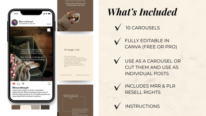 PLR Canva Carousel Templates — Authority Marketing Carousel Bundle | 10 Pre-Written Social Media Templates with MRR Resell Rights Boundless PLR