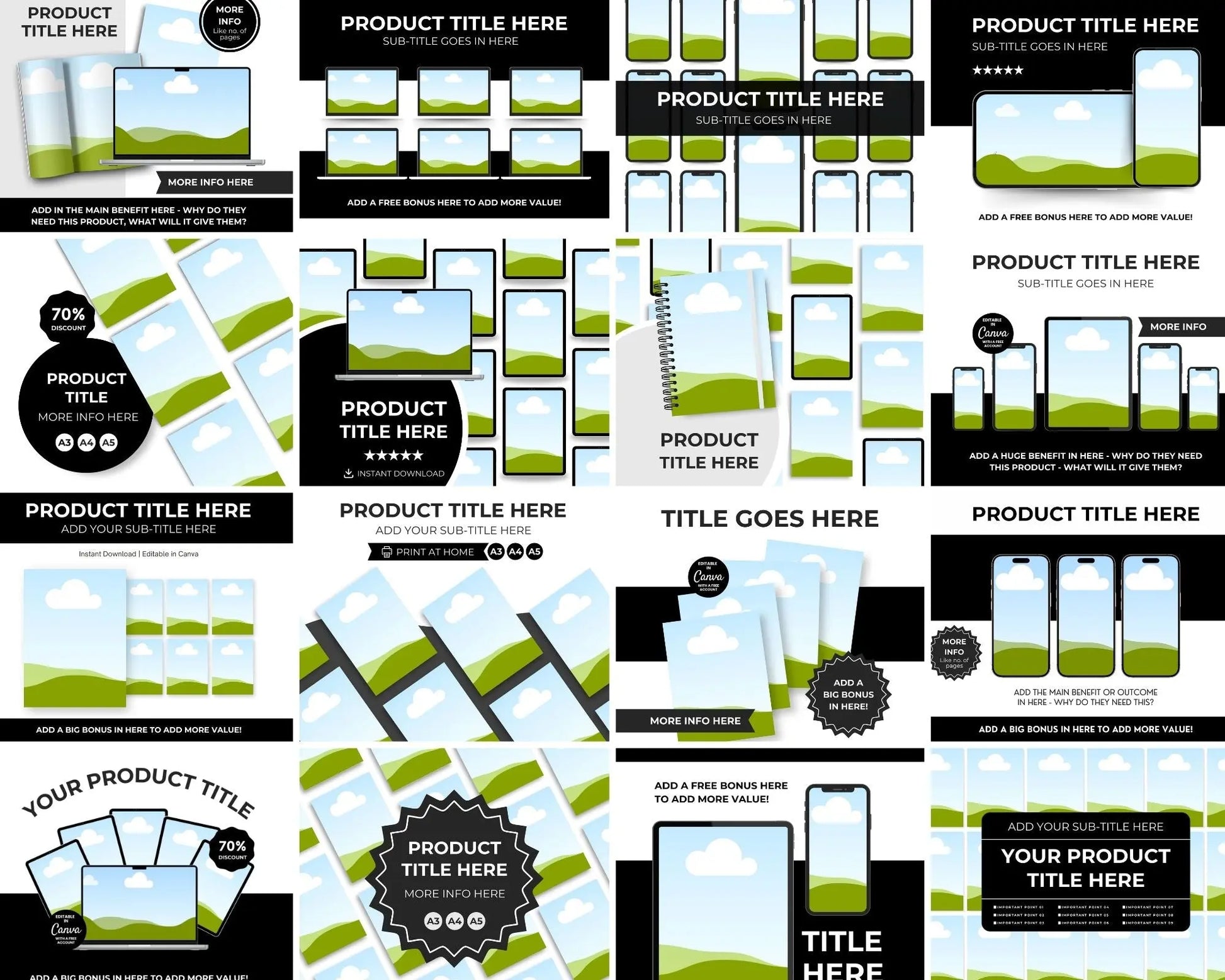 100 Canva Editable Etsy Listing Thumbnail Mockups + Bonus Pinterest Strategy Guide (MRR & PLR) Boundless PLR