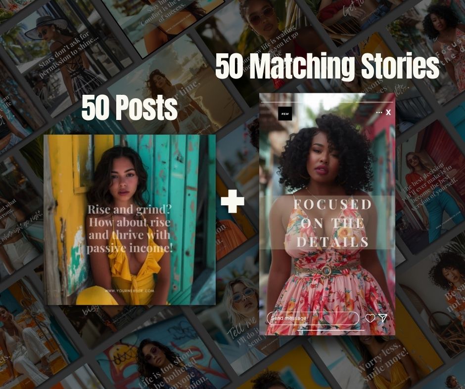 Motivational Instagram Posts, Stories, & Portraits, Empowering Women Canva Templates, Editable Social Media Bundle, PLR + MRR Resell Rights Boundless PLR