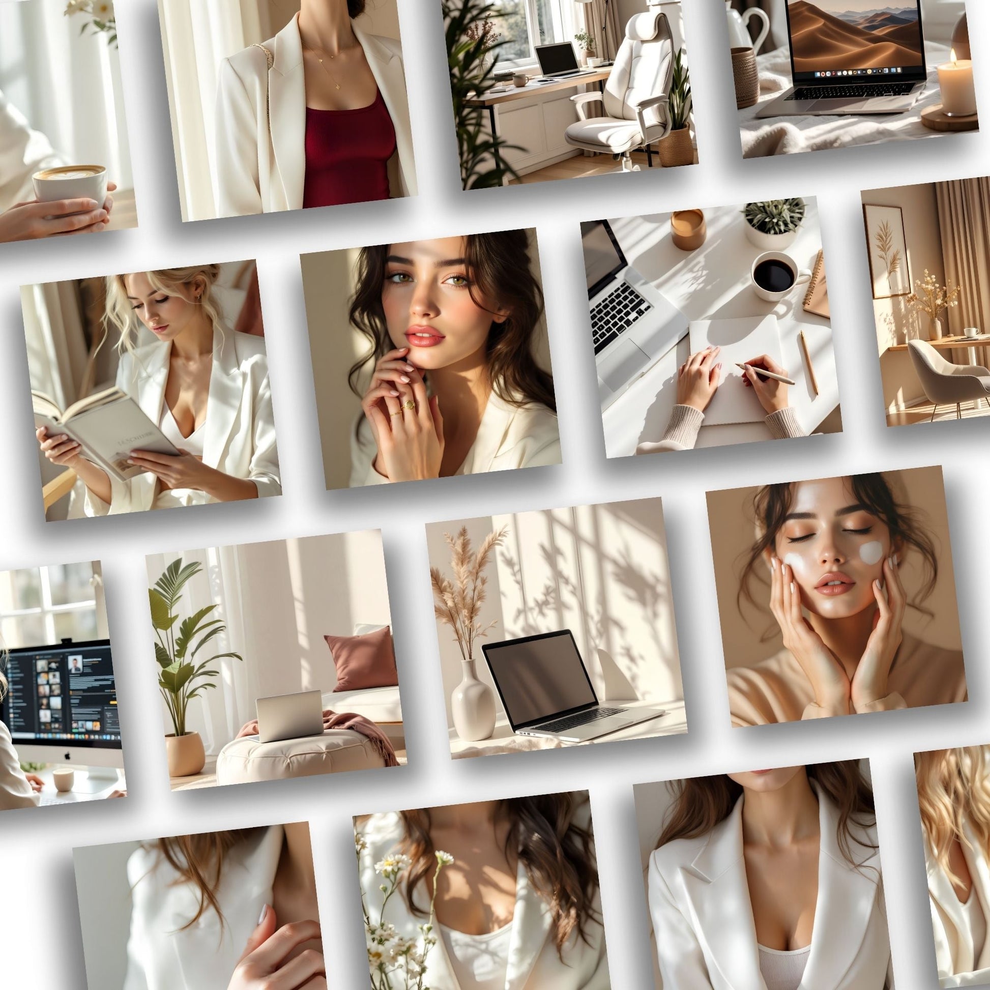 Luxury Feminine Branding Stock Photos | 100+ Neutral Aesthetic Images for Canva | MRR & PLR Faceless Marketing Content Bank Boundless PLR