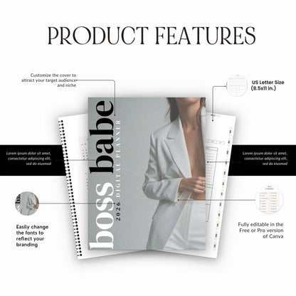 2026 Boss Babe Digital Planner – Canva Editable Template (89 Pages) | PLR + MRR Resell Rights Boundless PLR
