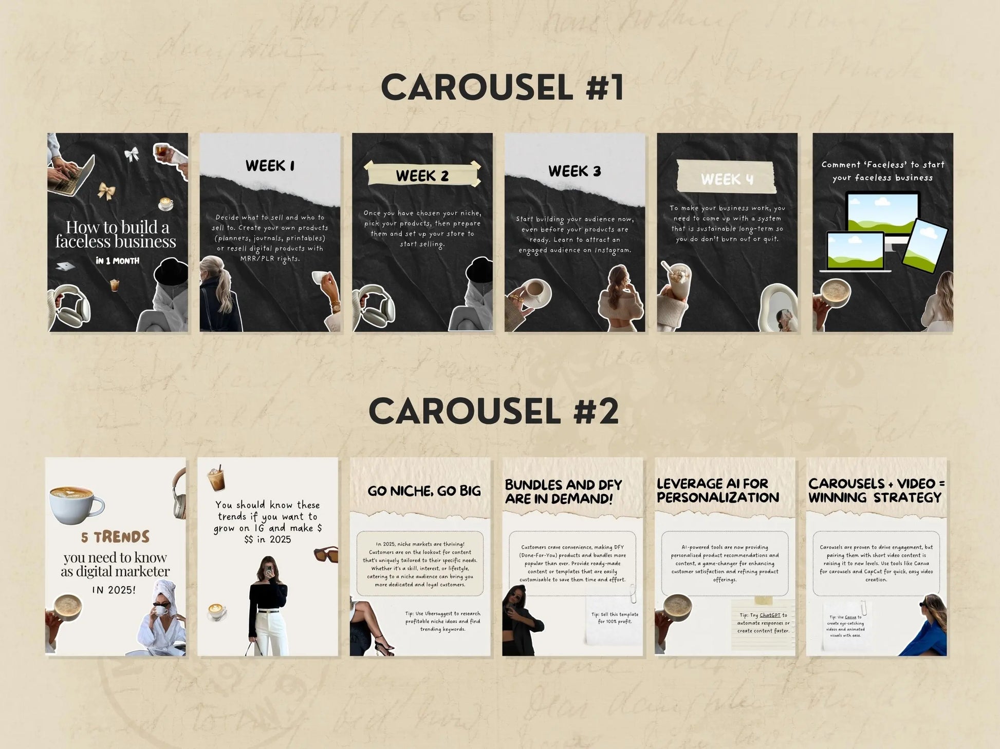 10 Aesthetic Instagram Carousel Templates (Set #2) – Canva Editable with MRR & PLR + Bonus Stickers Boundless PLR