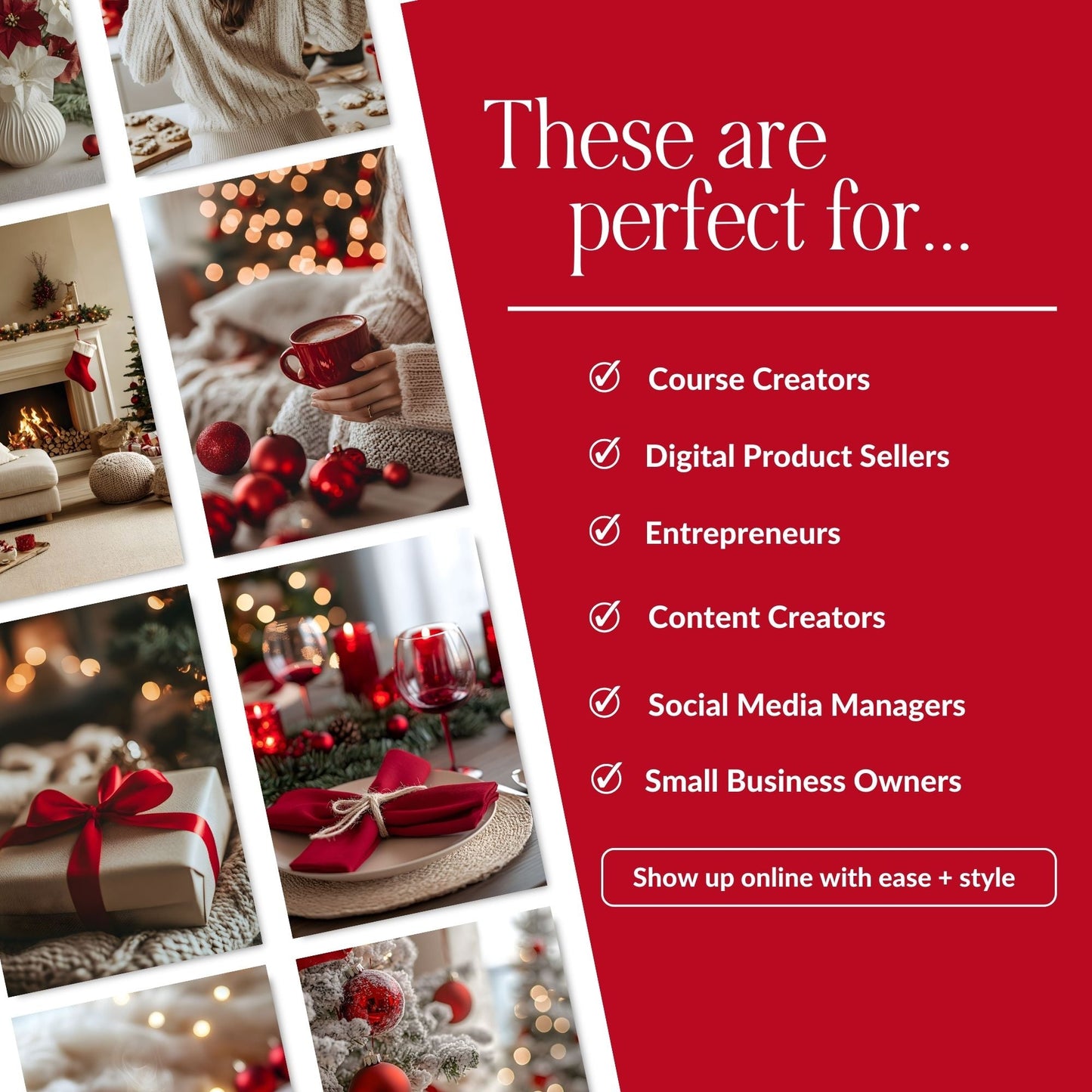 Cozy Christmas Images, Aesthetic Stock Photo Bundle, 100 Red & Beige Photos, Master Resell Rights, PLR Digital Product Boundless PLR