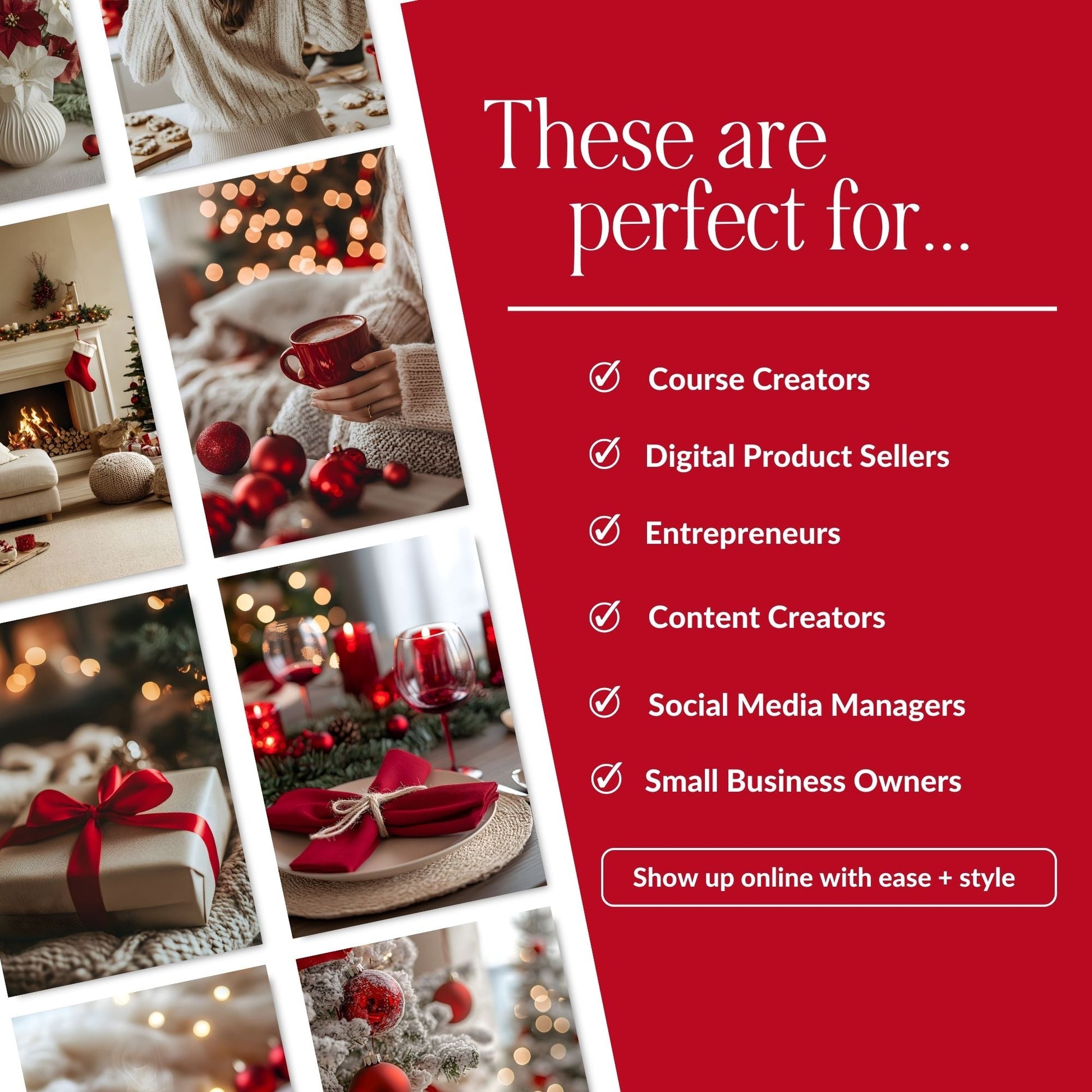 Cozy Christmas Images, Aesthetic Stock Photo Bundle, 100 Red & Beige Photos, Master Resell Rights, PLR Digital Product Boundless PLR