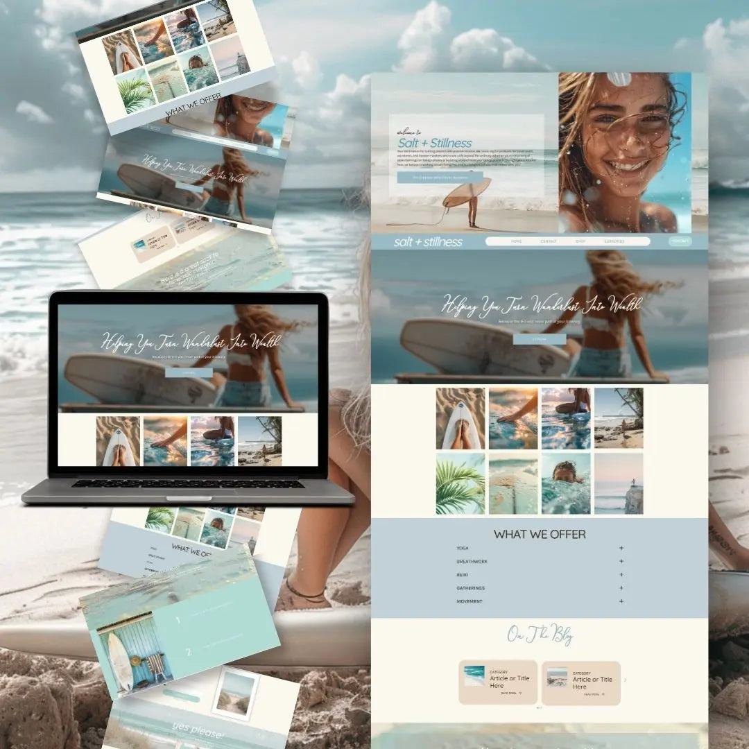 Systeme.io Salt + Stillness Funnel Template – Coastal-Inspired Website for Digital Product Sellers Boundless PLR
