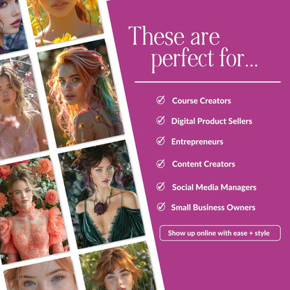 Feminine AI Stock Images Bundle | 3 Sizes: Portrait, Story, Square | PLR MRR Boundless PLR