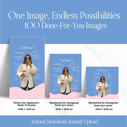 Pink & Blue Instagram Templates Pack (Canva Editable) | 50 Designs, 3 Sizes | MRR + PLR + Bonuses Boundless PLR