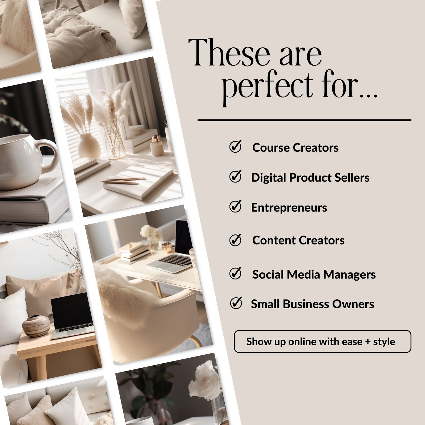 Aesthetic Beige AI Stock Photos | 35 Neutral Lifestyle Images | MRR and PLR
