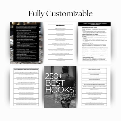 250+ Best Hooks for Men | Editable Instagram & TikTok Guide with PLR & MRR