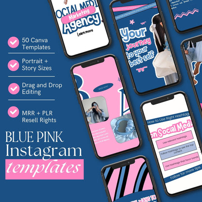 PLR Instagram Templates, Digital Marketing Canva — Story + Post Bundle with MRR & PLR Rights Boundless PLR