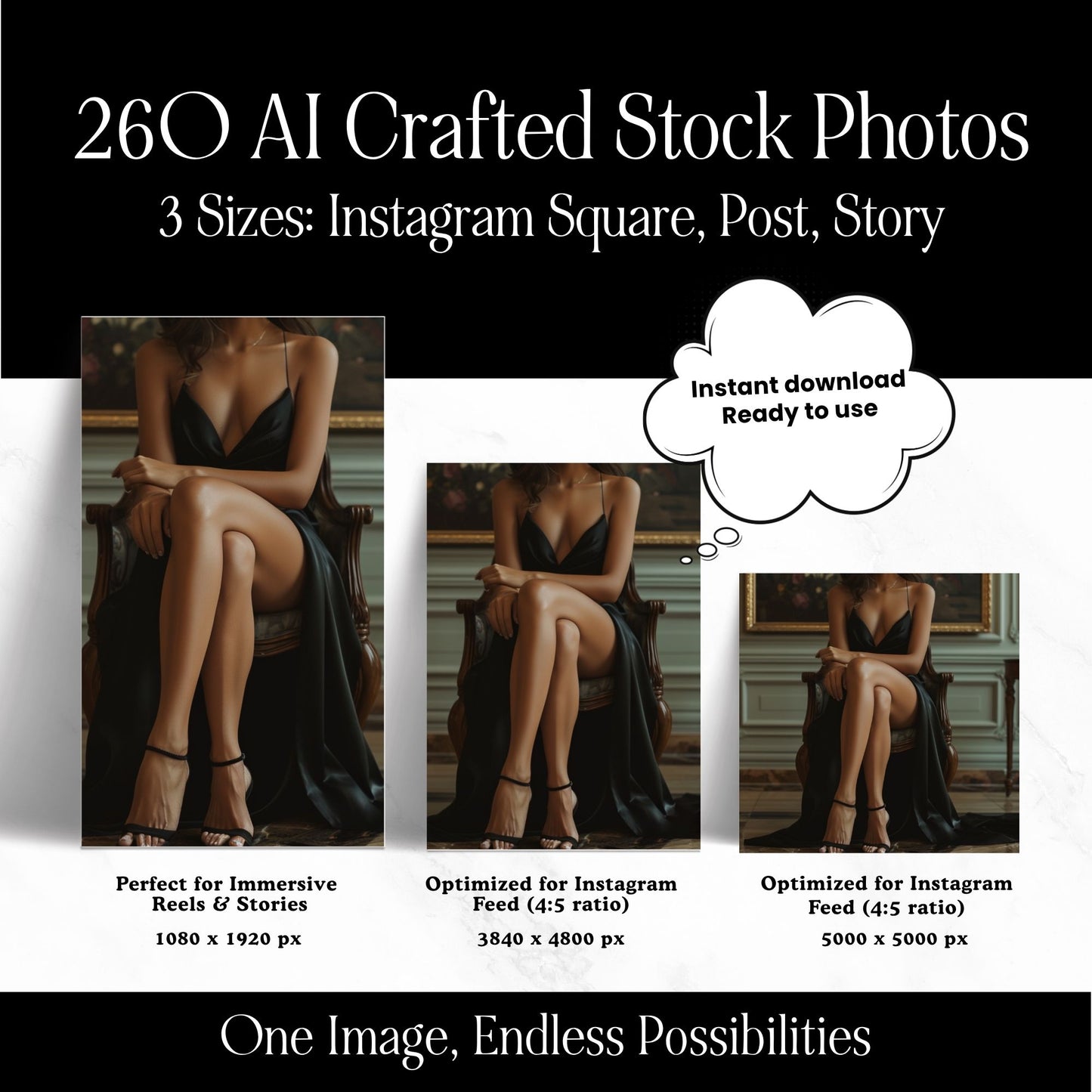 260 Luxe Dark Aesthetic Stock Photos with PLR & MRR Rights | Instant Download