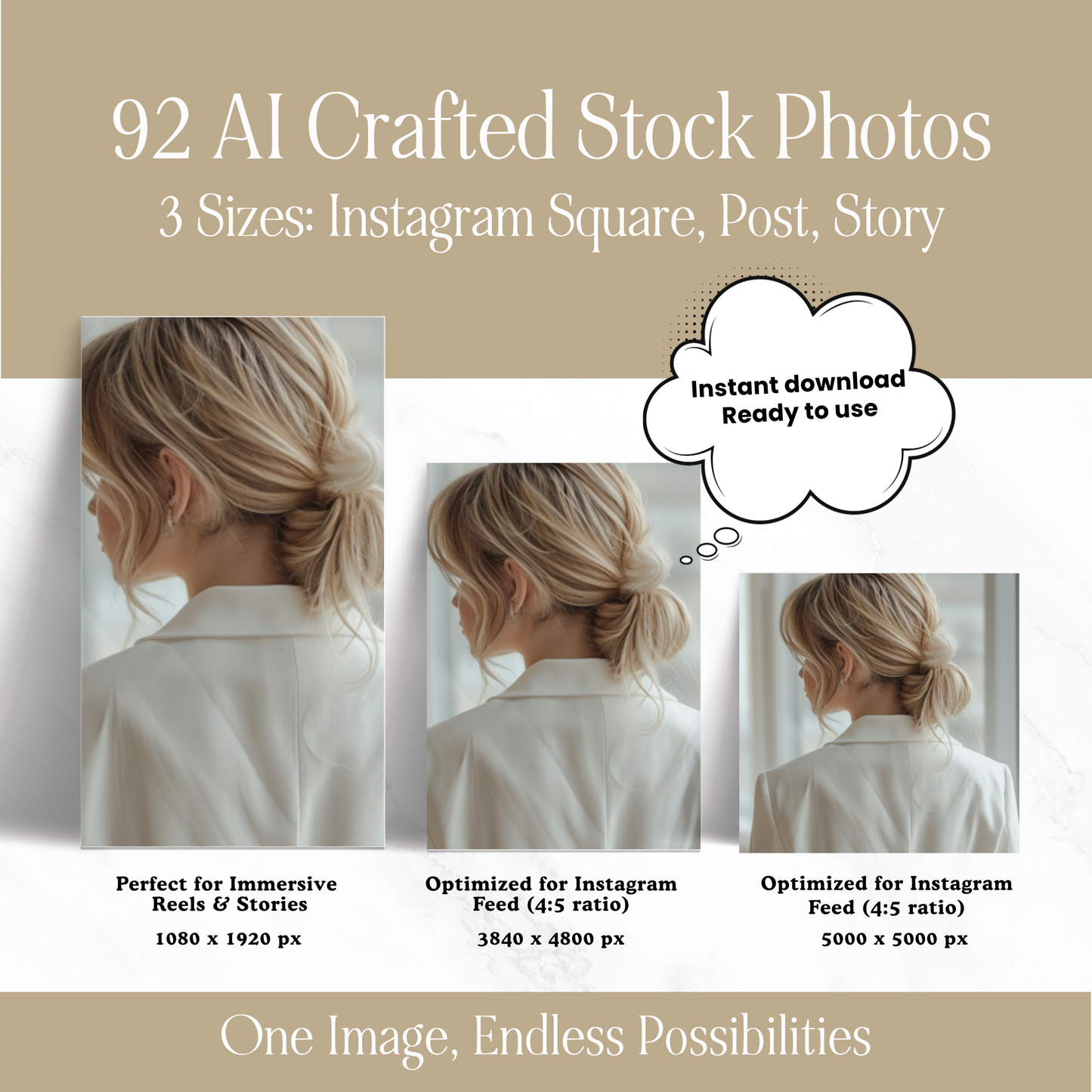 AI Stock Photos Bundle | 92 Beige Aesthetic Photos with PLR & MRR Rights