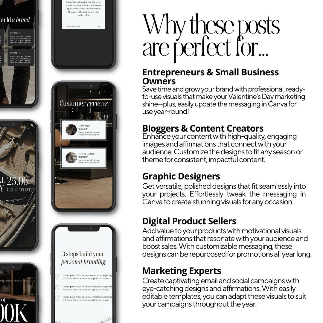 PLR Instagram Luxe Men's Templates Bundle: 100 Posts, 100 Stories & 100 Bonus AI PLR Images | Canva Editable - Boundless PLR