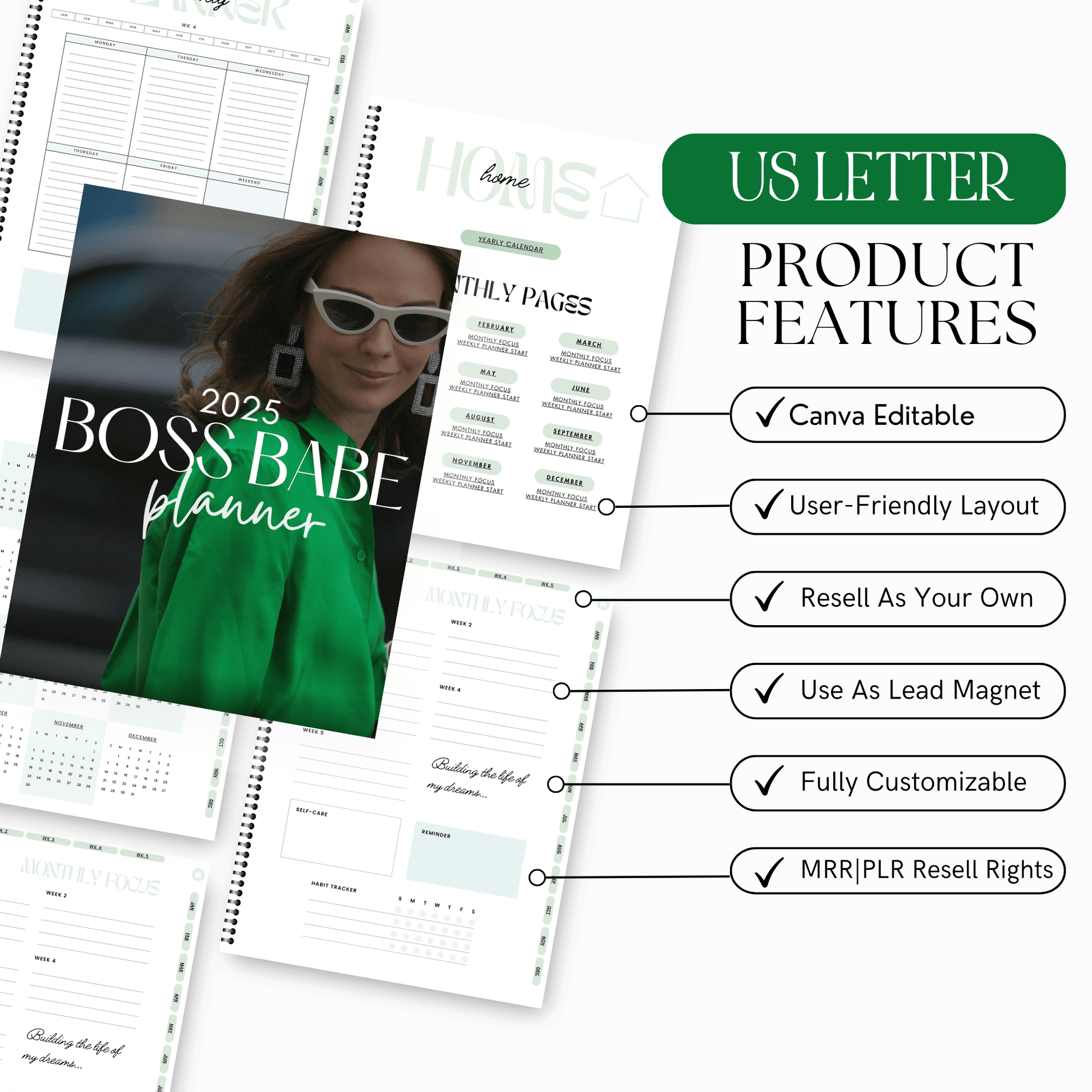 2025 Boss Babe Digital Hyperlinked Planner - Fully Customizable with MRR & PLR Resell Rights - Digital Planners & Journals