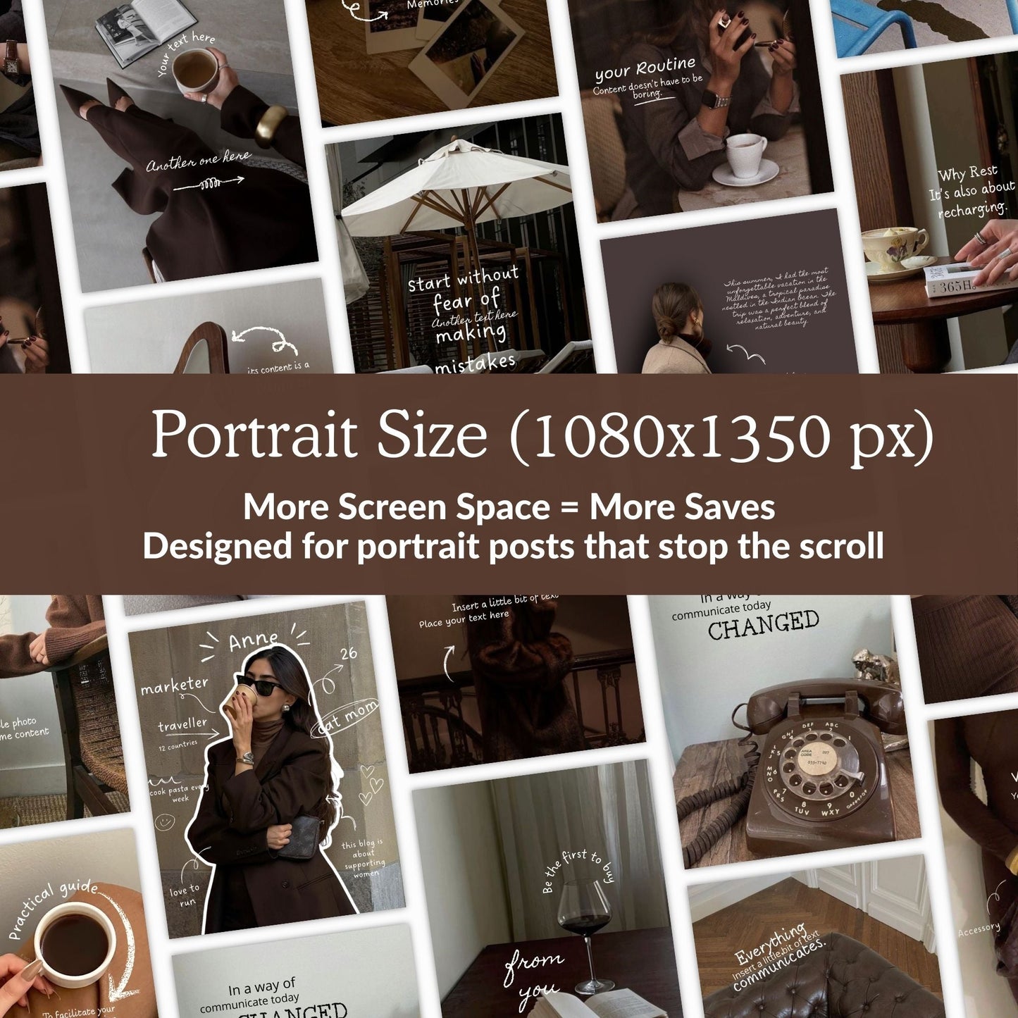 PLR Instagram Templates, 20 Brown Aesthetic Posts, Digital Products with MRR, Canva Editable Boundless PLR