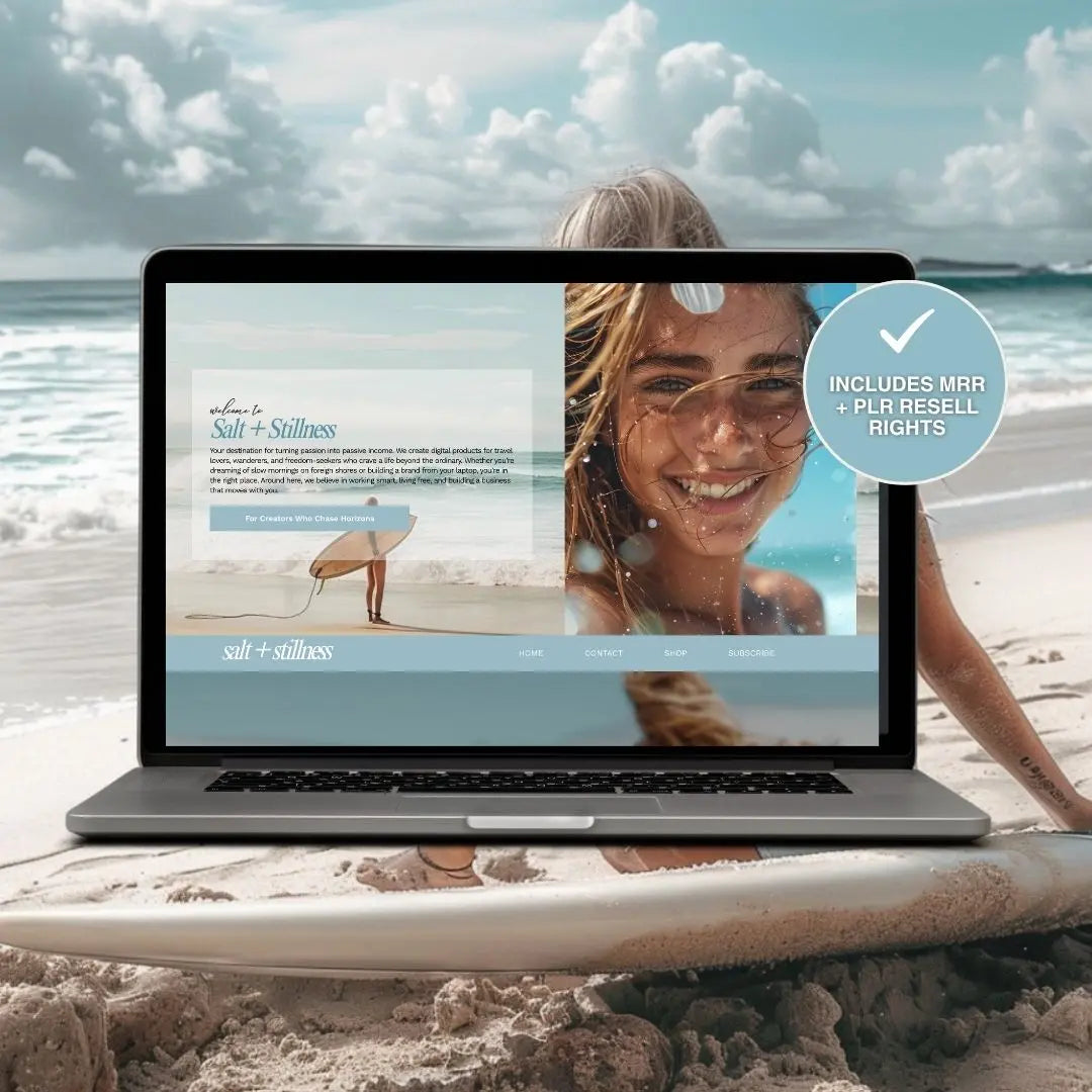 Systeme.io Salt + Stillness Funnel Template – Coastal-Inspired Website for Digital Product Sellers Boundless PLR