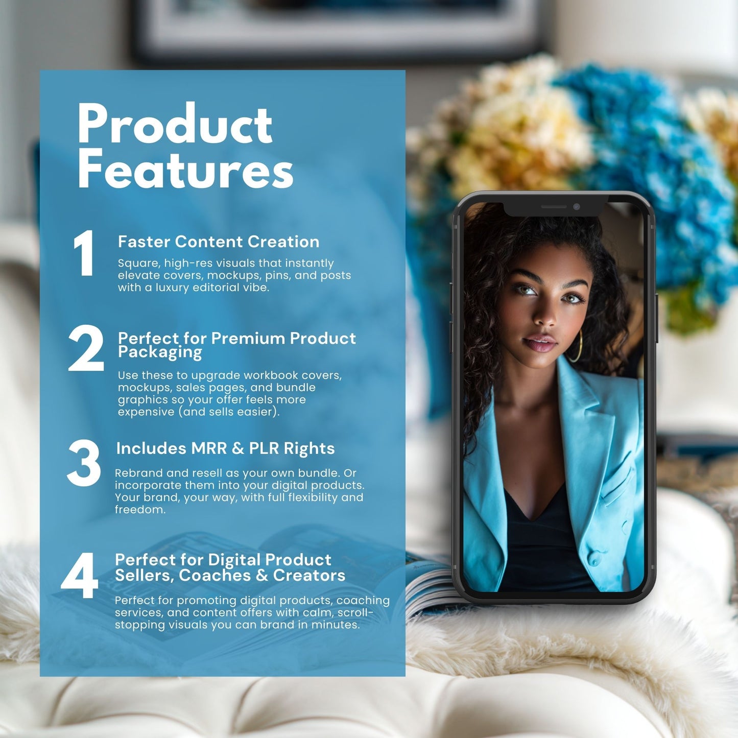 Blue Aesthetic Stock Photos Bundle | 3 Sizes (Square, Portrait, Story) | PLR + MRR