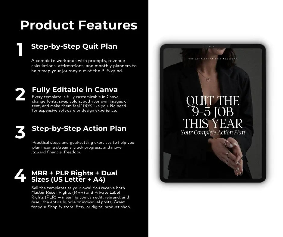 Quit 9-5 Action Ebook: Canva Editable Guide with PLR + MRR Rights Boundless PLR