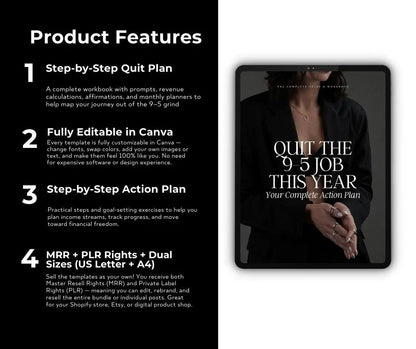 Quit 9-5 Action Ebook: Canva Editable Guide with PLR + MRR Rights Boundless PLR