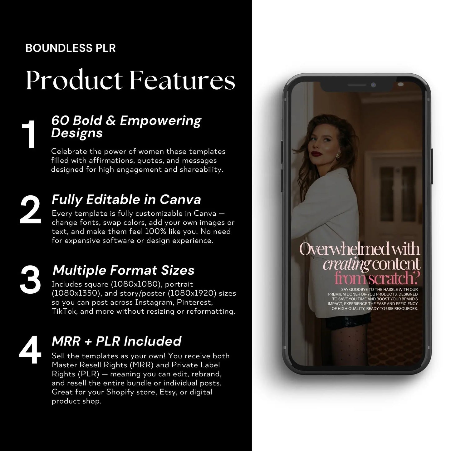 Elysian Noir Instagram Templates — 60 Luxury Canva Posts & Reels with PLR + MRR Boundless PLR