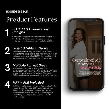 Elysian Noir Instagram Templates — 60 Luxury Canva Posts & Reels with PLR + MRR Boundless PLR