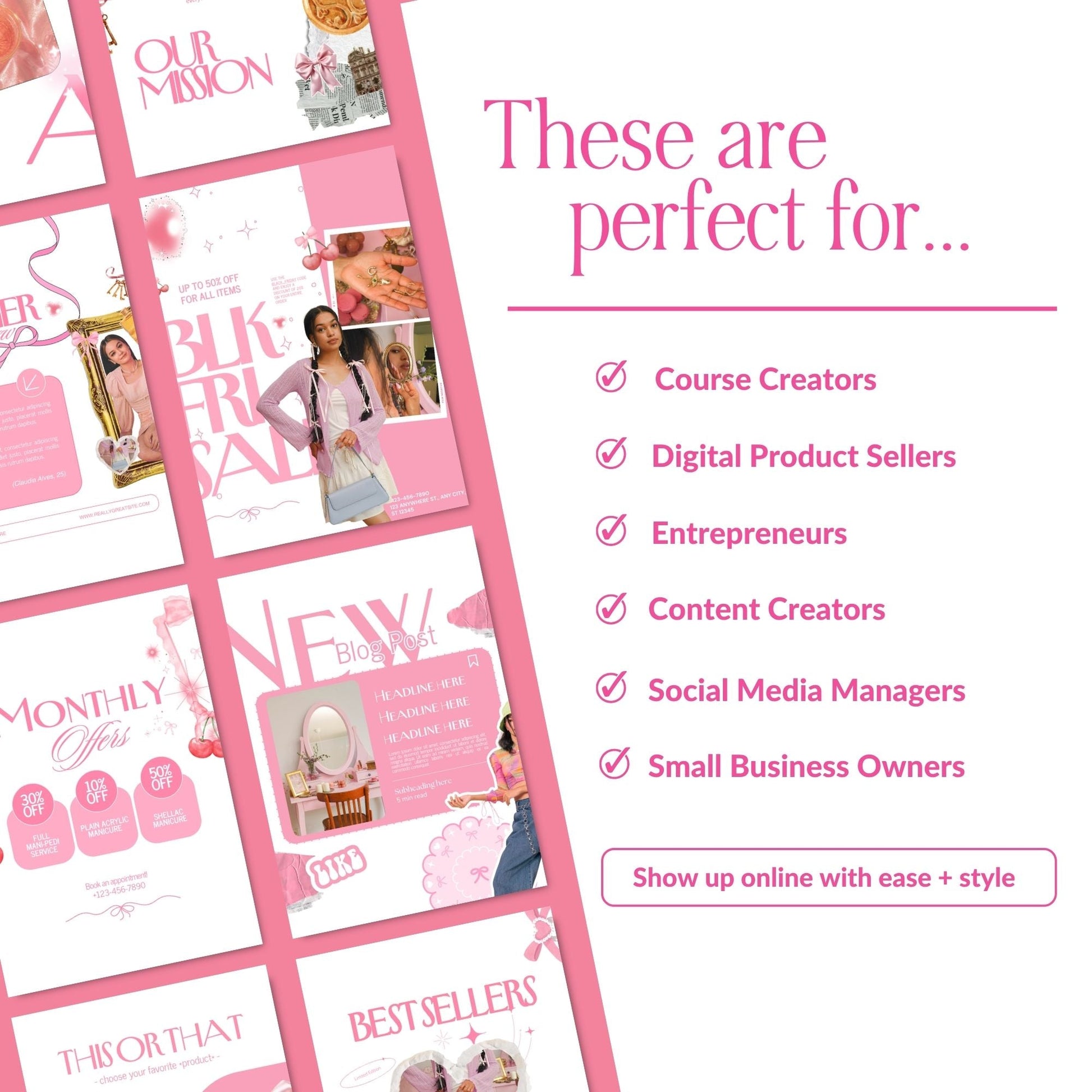 Pink Coquette Aesthetic Instagram Templates, Canva Editable Small Social Media Bundle for Small Business, MRR PLR Digital Product Boundless PLR