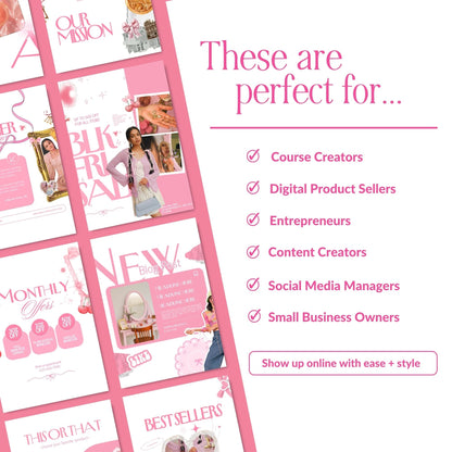 Pink Coquette Aesthetic Instagram Templates, Canva Editable Small Social Media Bundle for Small Business, MRR PLR Digital Product Boundless PLR