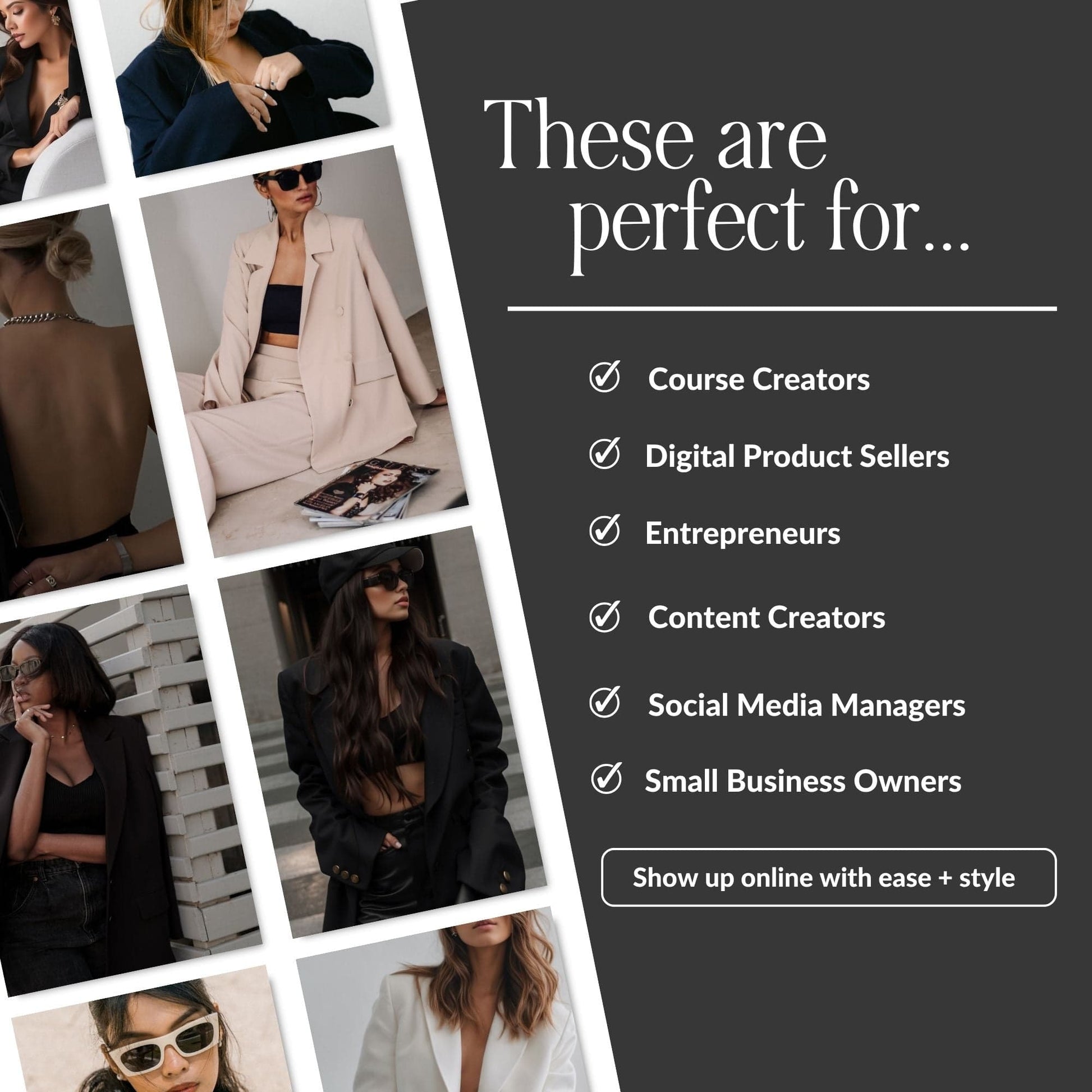 120 AI Stock Photos | Boss In A Blazer PLR MRR | Dark Aesthetic Branding Images | Female Entrepreneur Boundless PLR