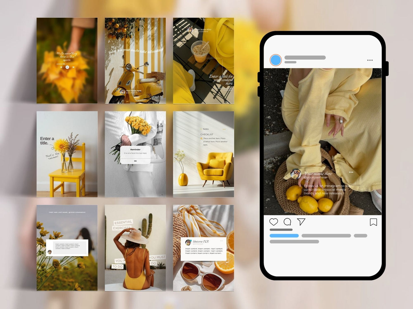 30 Yellow Instagram Templates Canva | PLR MRR Resell Rights | Social Media Posts | Digital Product Seller | 1080x1350 & 1080x1440 Boundless PLR