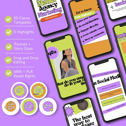 Scroll-Stopping Instagram Templates | 50 Canva Story Templates for Digital Marketers, Coaches & Social Media Managers Boundless PLR