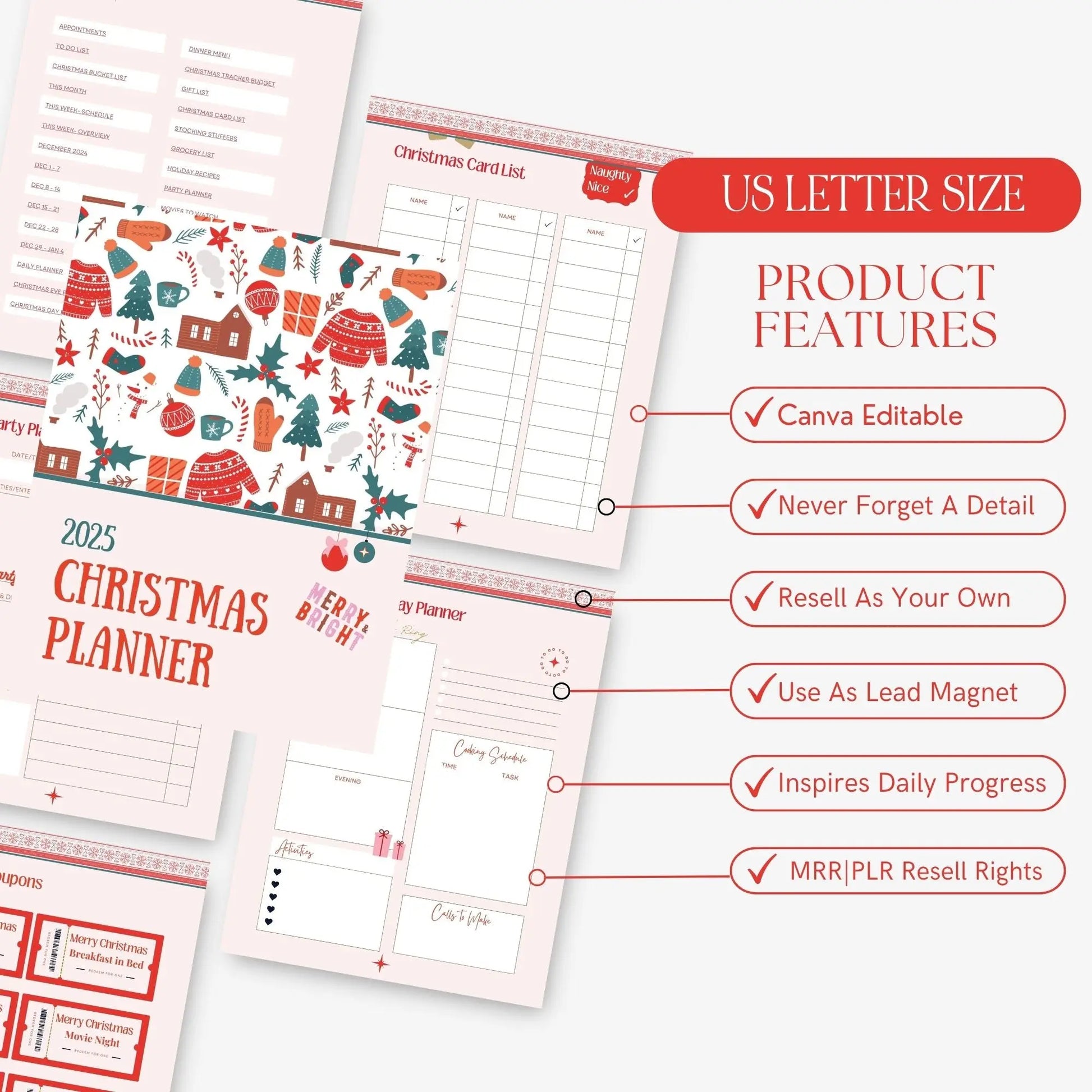 2025 Canva Editable Christmas Planner | Holiday Planner Template with PLR & MRR Resell Rights Boundless PLR