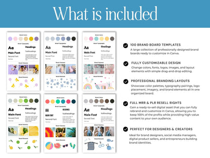 100 Canva Brand Board Templates for Marketing | PLR & MRR Resell Rights | Pinterest Mood Board Boundless PLR