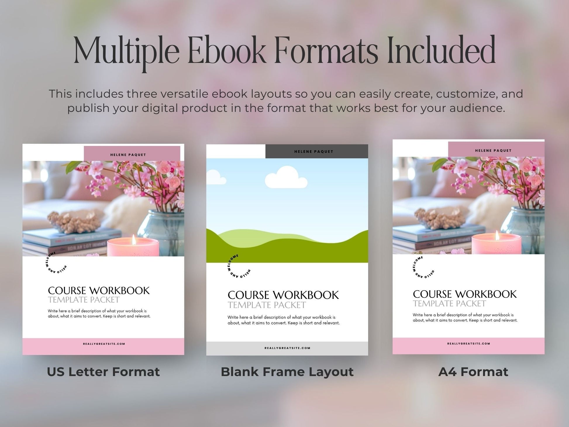 Canva eBook Template, Pink Editable Guide Workbook Template | MRR + PLR Resell Rights | US Letter and A4 Sizes | 4 Bonus Products Boundless PLR