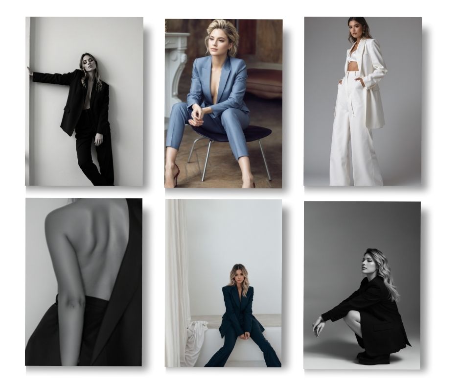 Editorial Fashion Stock Photos for Websites | Women's Suiting Photography Image Bundle with Resell Rights