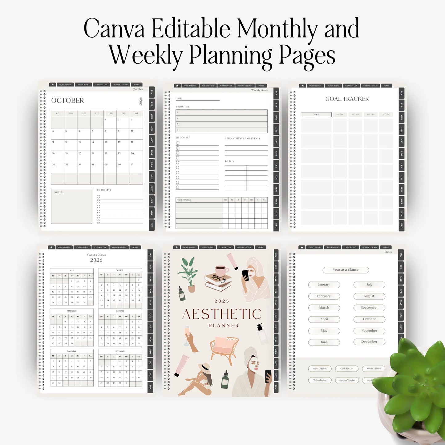 MRR PLR 2026 Planner Plr Digital Planner With Hyperlinks | Aesthetic Planner Calendar | Canva Template Boundless PLR