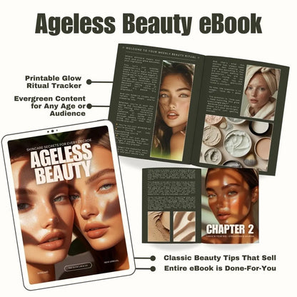 Ageless Beauty Planner | Skincare eBook 52-Week Skincare Ritual Guide | Editable Canva Template with PLR & Resell Rights | Instant Download Boundless PLR