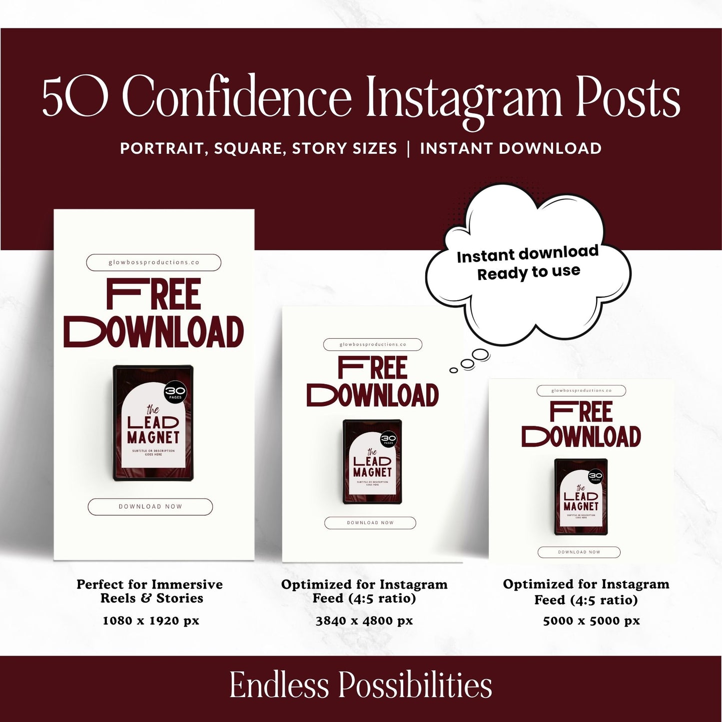 Canva Instagram Templates – Radiant Confidence Pack (50 Templates, MRR + PLR)