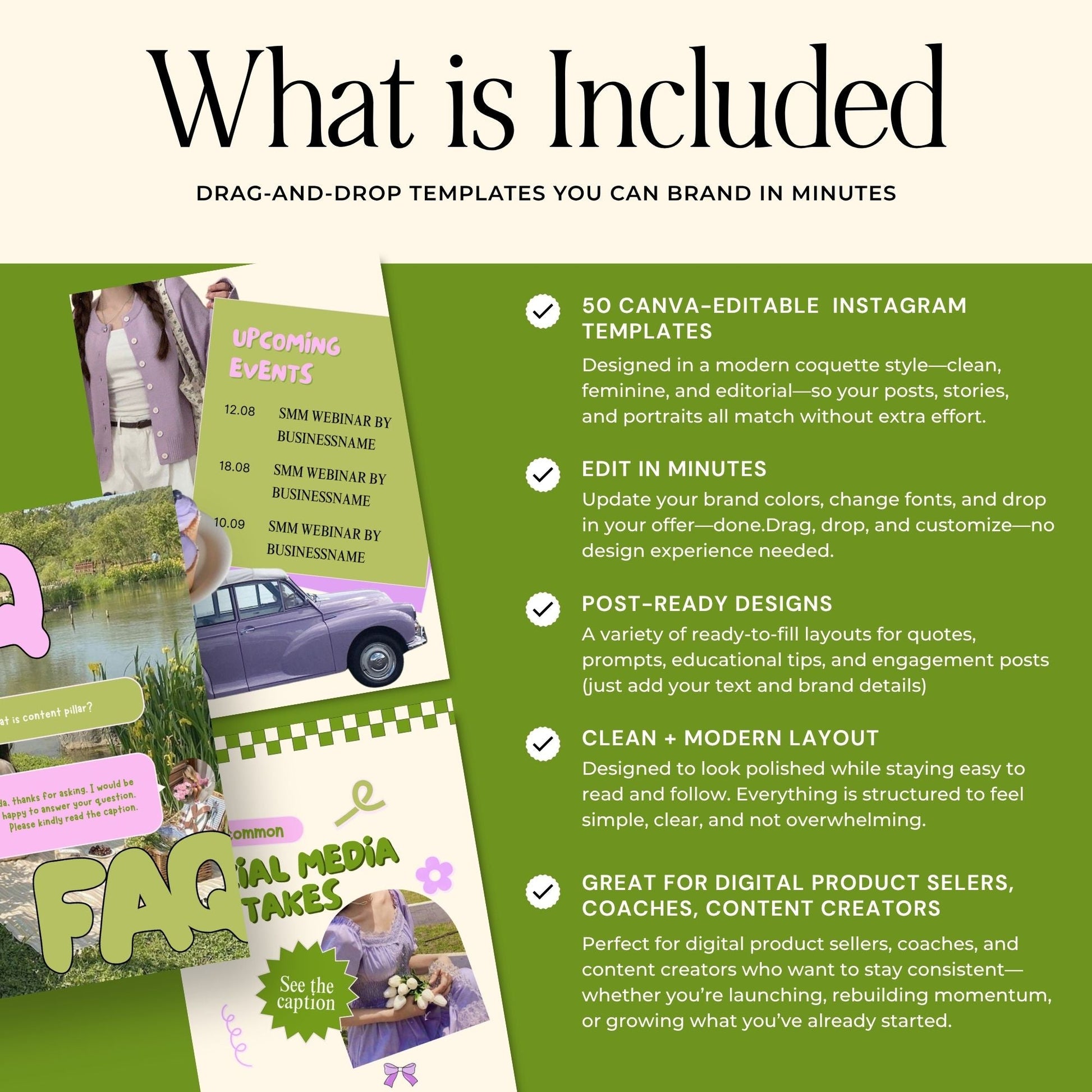 Animated Matcha Green Instagram Templates, Canva MRR PLR Business Social Media Kit, Mint Aesthetic Boundless PLR