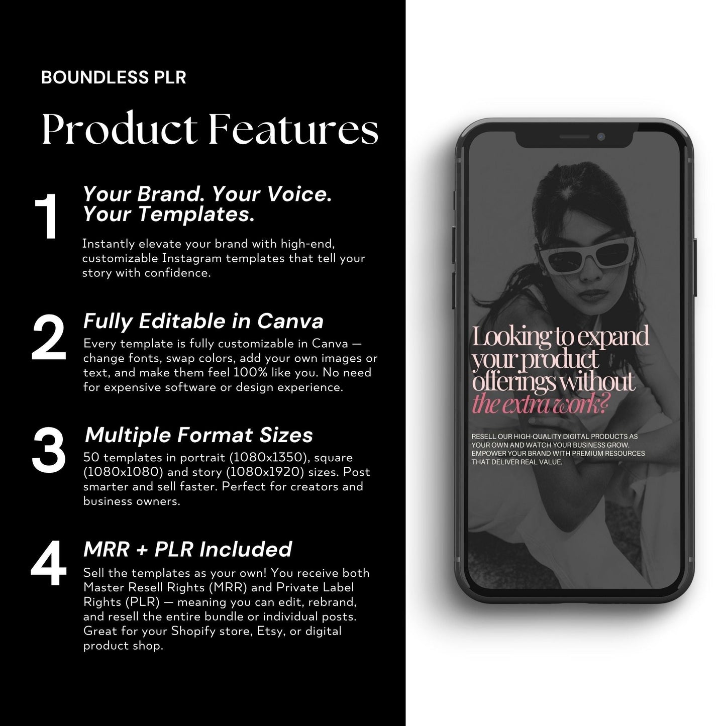Instagram Boss Babe Social Media Manager, Canva Templates (MRR + PLR) Boundless PLR