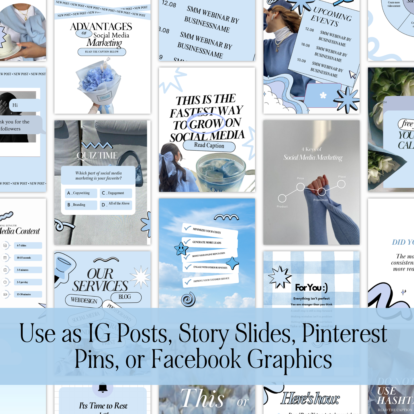 Pastel Blue Instagram Templates | Canva PLR & MRR Resell Rights | 4 Bonuses Boundless PLR