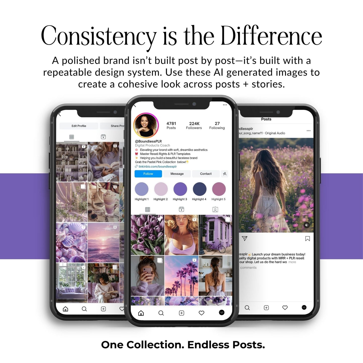 Purple Stock Images | AI Stock Photos | Aesthetic Images for Social Media | Square, Portrait, & Story Sizes | MRR & PLR Resell Rights Boundless PLR