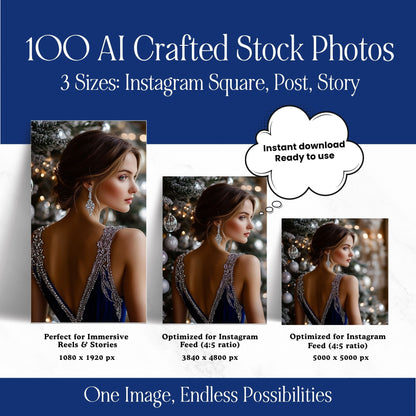 100 Blue and Silver Christmas AI Stock Images | Canva Holiday Image Bundle with MRR + PLR