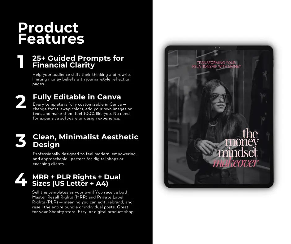 Money Mindset Makeover Guide — Canva Editable + PLR & MRR Rights Boundless PLR